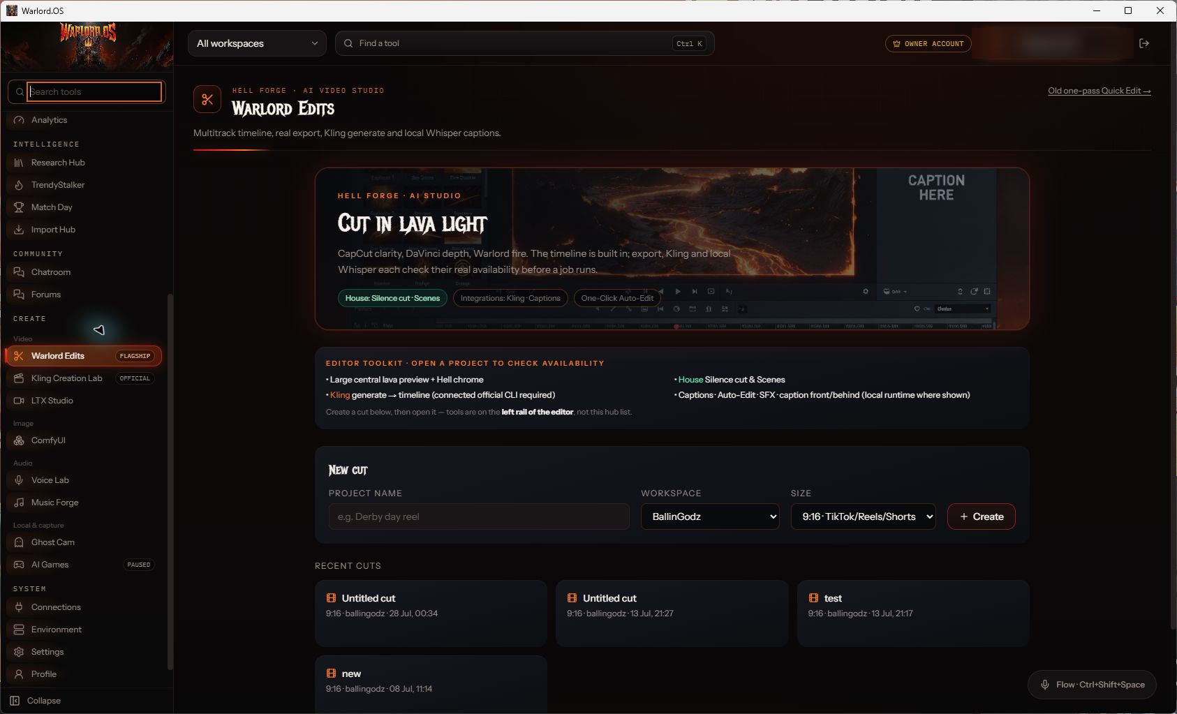 Real Warlord Edits screen inside Warlord.OS